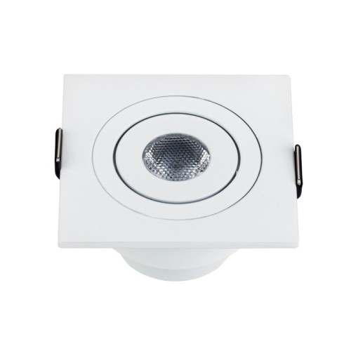 Светодиодный светильник LTM-S60x60WH 3W White 30deg (Arlight, IP40 Металл, 3 года) Поставка под заказ от 500 шт. Врезной квадратный мебельный светильник 3Вт, корпус белый алюминий. Цвет БЕЛЫЙ 5500K-6000K. Светодиод 1х3W CREE XPE. Св.поток 140-160лм, наклоняемая ось, угол 30°. Питание 110-240VAC, 3Вт, 700mA 3-5V, драйвер в комплекте. Размеры 60x60x43 мм, врезное отверстие d50 мм.