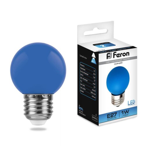 Лампа светодиодная Feron E27 1W синяя LB-3725118 