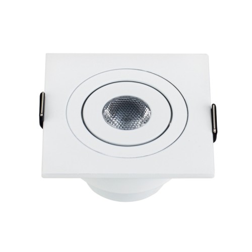 Светодиодный светильник LTM-S60x60WH 3W Day White 30deg (Arlight, IP40 Металл, 3 года) Врезной квадратный мебельный светильник 3Вт, корпус белый алюминий. Цвет ДНЕВНОЙ 4000-4500K. Светодиод 1х3W CREE XPE. Св.поток 140-160лм, наклоняемая ось, угол 30°. Питание 110-240VAC, 3Вт, 700mA 3-5V, драйвер в комплекте. Размеры 60x60x43 мм, врезное отверстие d50 мм.
