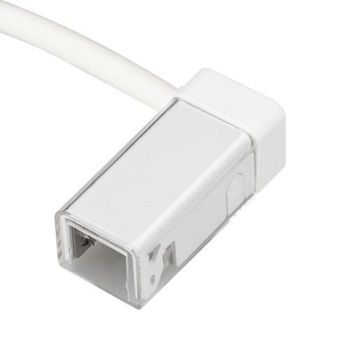 Коннектор питания ARL-MOONLIGHT-1213-CON-POWER-RR-WH (Arlight, Пластик) Герметичный коннектор питания для гибкого неона MOONLIGHT, сечение 12х13мм, цвет белый. Правый вывод провода. Подключение питания без пайки, IP67, длина провода питания 500мм.
