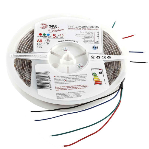 Светодиодная влагозащищенная лента ЭРА 14,4W/m 60LED/m 5050SMD RGB 5M LS5050-14,4-60-12-RGB-IP65-1 Б0002347 