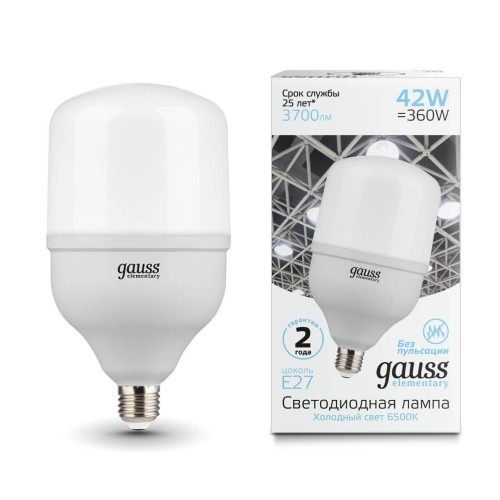 Лампа светодиодная Gauss E27 42W 6500K матовая 63234 