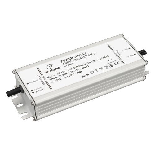 Блок питания ARPV-UH24150-PFC (24V, 6.3A, 150W) (Arlight, IP67 Металл, 7 лет) Источник напряжения с гальванической развязкой для светодиодных изделий. Входное напряжение 120-240 VAC. Выходные параметры: 24 В, 6.3 А, 150 Вт. Встроенный PFC >0.95. Герметичный алюминиевый корпус IP 67. Рабочая температура -40…+70C⁰. Габаритные размеры длина 188 мм, ширина 67.5 мм, высота 33.5 мм. Гарантийный срок 7 лет.
.