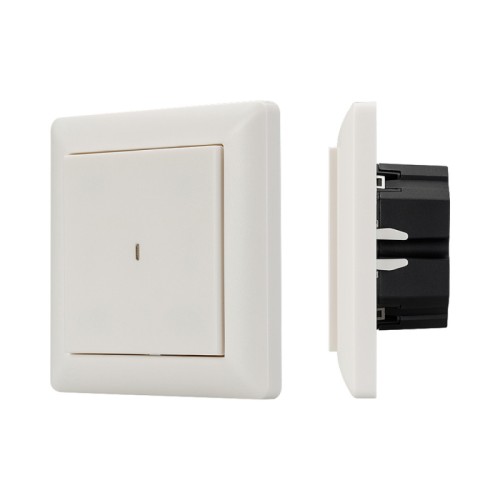 Панель Knob SR-KN0100-IN White (KNX, DIM) (Arlight, IP20 Пластик, 2 года) Универсальная одноклавишная встраиваемая настенная панель стандарта KNX с двумя кнопками. Цвет корпуса белый. Питание от шины KNX DC 21-30V. Размер 86х86х45мм.