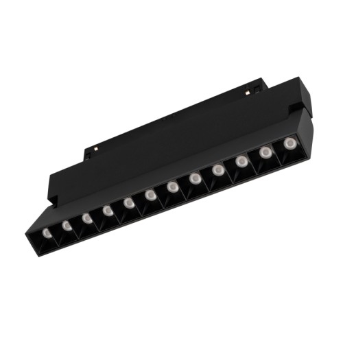 Светильник MAG-ORIENT-LASER-FOLD-S230-12W Day4000 (BK, 30 deg, 48V, DALI) (Arlight, IP20 Металл, 3 года) Светильник для магнитных треков MAG-ORIENT шириной 26 мм с управлением DALI. Мощность 12 Вт, св. поток 520 лм, 43 лм/Вт, дневной 4000 K, CRI>90, угол 30°, напряжение питания 48 В. Черный прямоугольный корпус из металл, экран поликарбонат, степень защиты IP20. Размер: длина 231 мм, ширина 23 мм, высота 107 мм. Монтаж на трек MAG-ORIENT. Пульсация 