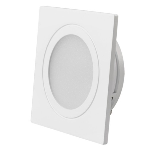 Светодиодный светильник LTM-S60x60WH-Frost 3W White 110deg (Arlight, IP40 Металл, 3 года) Врезной квадратный мебельный светильник 3Вт, корпус белый алюминий. Цвет БЕЛЫЙ 6000K. Светодиод 1х3W. CRI>80, Св.поток 210-240лм, угол 110°. Питание 110-240VAC, 3Вт, 300mA 9-11V, драйвер в комплекте. Размеры 60x60x24 мм, врезное отверстие d45 мм.