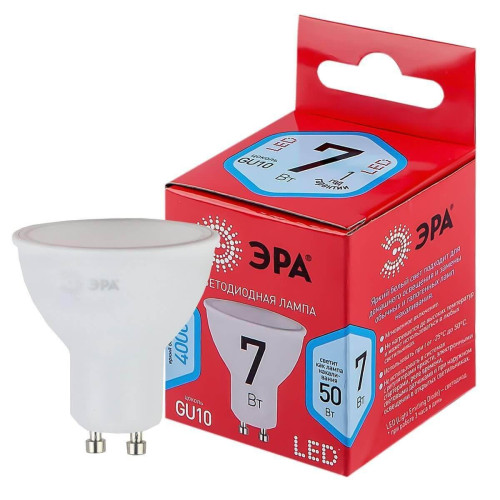 Лампа светодиодная ЭРА GU10 7W 4000K матовая LED MR16-7W-840-GU10 R Б0049640 