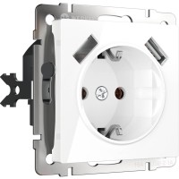  - Розетка с заземлением, шторками и USBх2 Werkel белый W1171501 4690389155345
